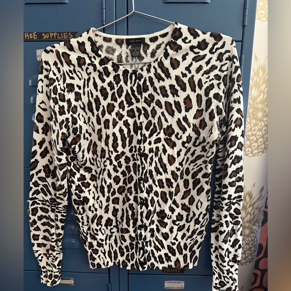 Y2K Only Mine Leopard Print Cotton & Cashmere Sparkle Button Cardigan S/P